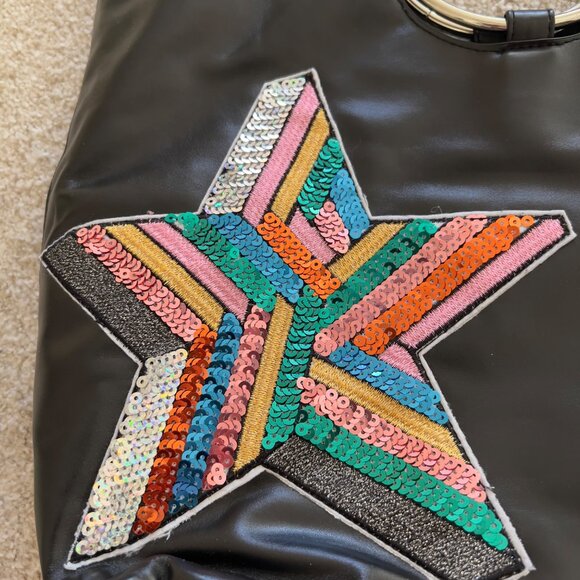 T-Shirt & Jeans For The Record Vegan Sequined Black Ring Tote bag Shoulder Strap - Picture 4 of 8